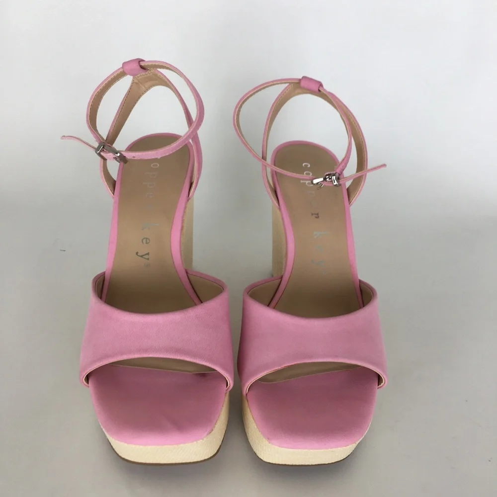 Copper Key Pink Leather Platform Wedge Sandals Women’s Size 10 Fairycore